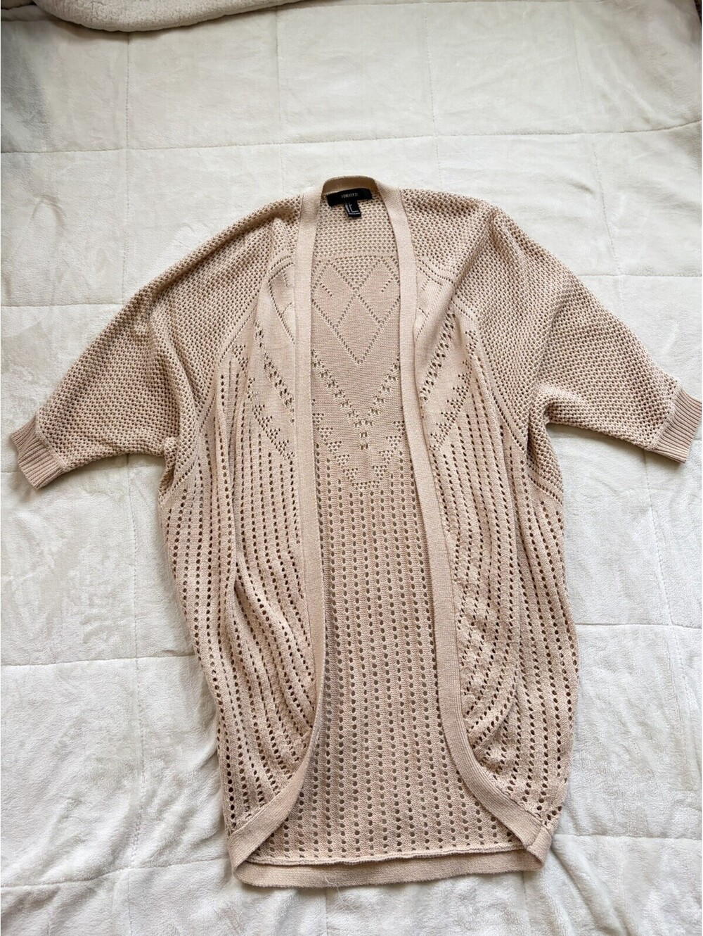 Forever 21 Women’s Beige Open-Knit Geometric Cardigan Sweater Regular S
